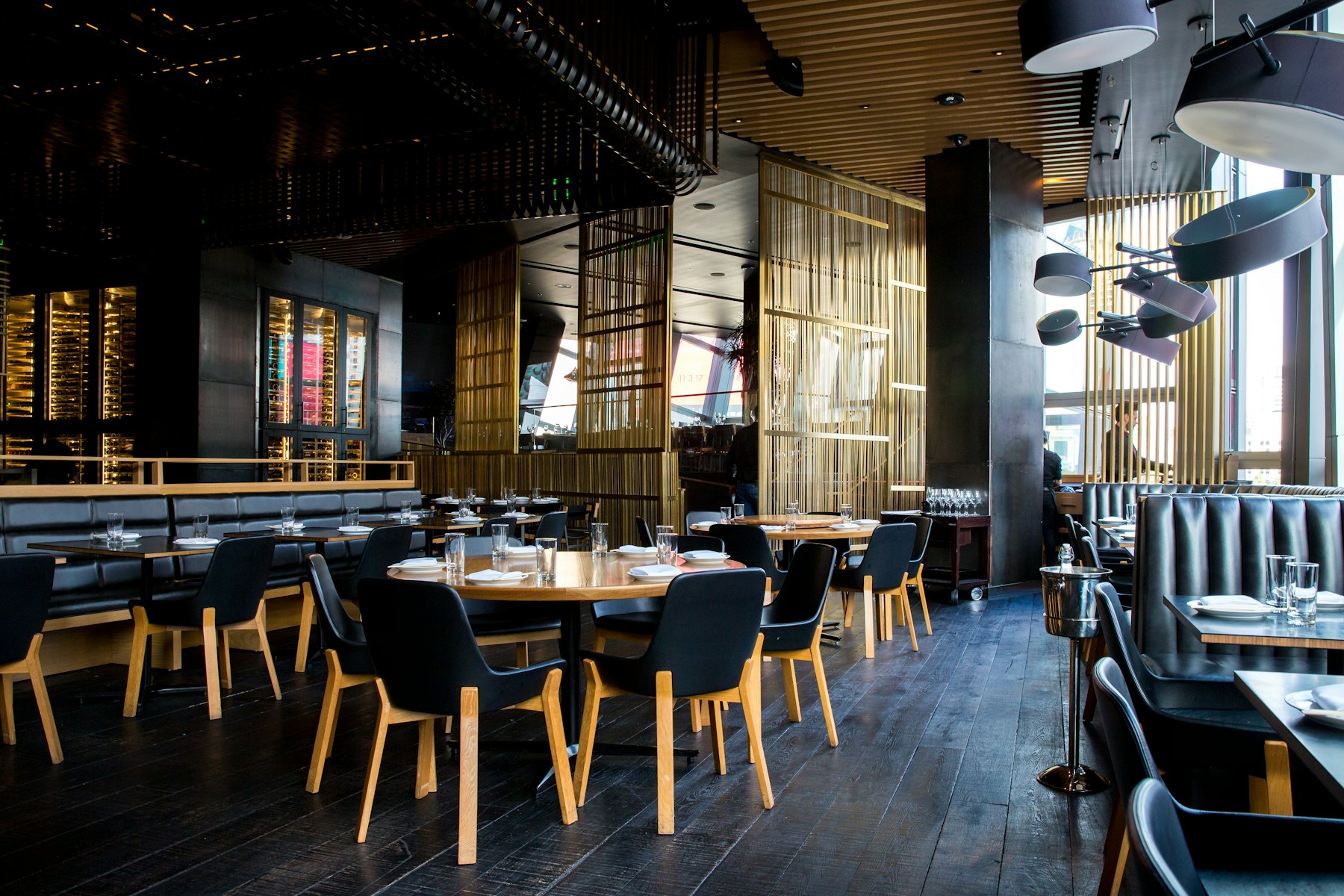 The main dining room at Saffron Table, set for evening service